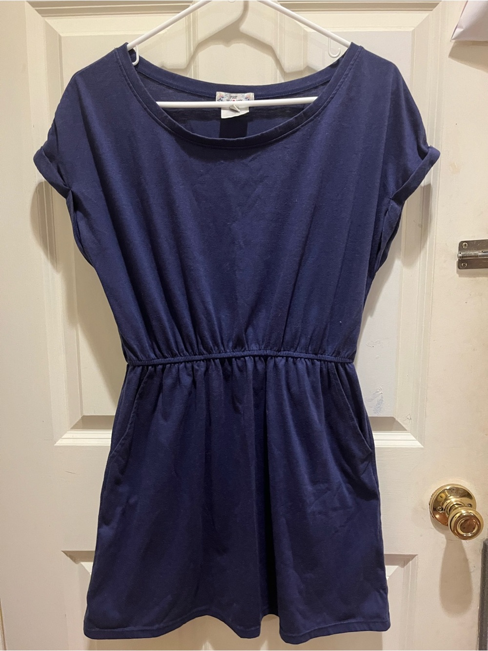 Casual Navy Short Sleeve Elastic Waist Dress